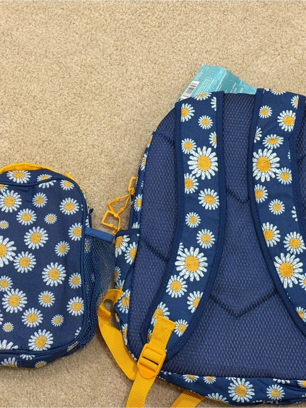 Kids Daisy Print Navy Backpack and Lunch Set with Yellow Accents